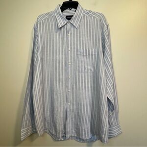 Lorenzini Men's Blue and White Striped Button-Down Shirt XL
